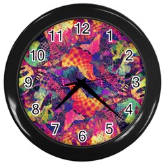 Colorful Boho Abstract Art Wall Clock (black) by SpinnyChairDesigns