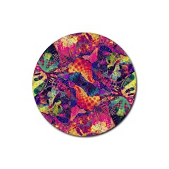 Colorful Boho Abstract Art Rubber Coaster (round)  by SpinnyChairDesigns