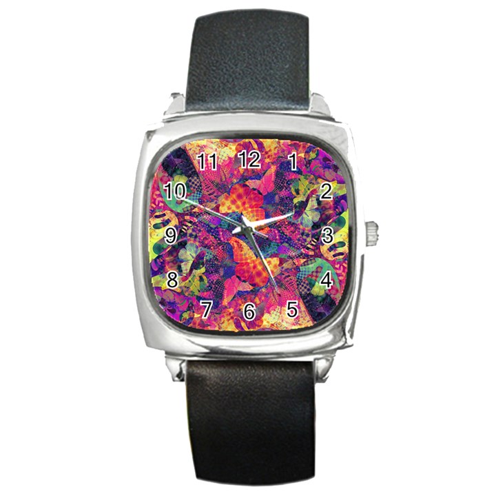 Colorful Boho Abstract Art Square Metal Watch