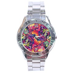 Colorful Boho Abstract Art Stainless Steel Analogue Watch by SpinnyChairDesigns