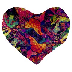 Colorful Boho Abstract Art Large 19  Premium Heart Shape Cushions by SpinnyChairDesigns