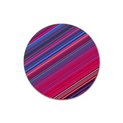 Boho Pink Blue Stripes Rubber Round Coaster (4 Pack)  by SpinnyChairDesigns