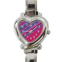 Boho Pink Blue Stripes Heart Italian Charm Watch by SpinnyChairDesigns