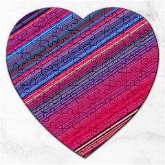 Boho Pink Blue Stripes Jigsaw Puzzle (heart) by SpinnyChairDesigns