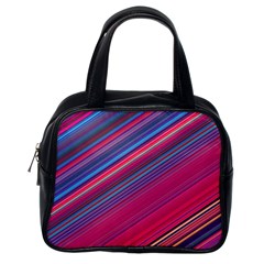 Boho Pink Blue Stripes Classic Handbag (one Side) by SpinnyChairDesigns