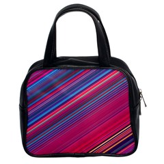 Boho Pink Blue Stripes Classic Handbag (two Sides) by SpinnyChairDesigns