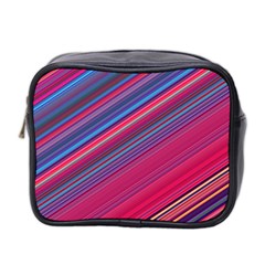 Boho Pink Blue Stripes Mini Toiletries Bag (two Sides) by SpinnyChairDesigns