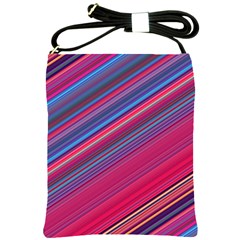 Boho Pink Blue Stripes Shoulder Sling Bag by SpinnyChairDesigns