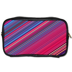 Boho Pink Blue Stripes Toiletries Bag (one Side) by SpinnyChairDesigns