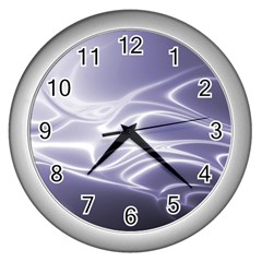 Violet Glowing Swirls Wall Clock (silver) by SpinnyChairDesigns