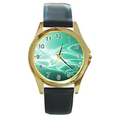 Biscay Green Glow Round Gold Metal Watch by SpinnyChairDesigns