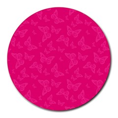 Magenta Pink Butterflies Pattern Round Mousepads by SpinnyChairDesigns