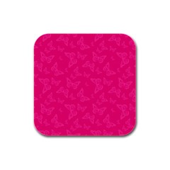 Magenta Pink Butterflies Pattern Rubber Square Coaster (4 Pack)  by SpinnyChairDesigns