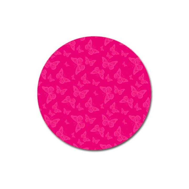 Magenta Pink Butterflies Pattern Magnet 3  (Round)