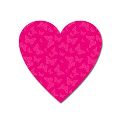 Magenta Pink Butterflies Pattern Heart Magnet by SpinnyChairDesigns