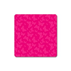 Magenta Pink Butterflies Pattern Square Magnet by SpinnyChairDesigns