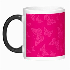 Magenta Pink Butterflies Pattern Morph Mugs by SpinnyChairDesigns