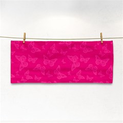 Magenta Pink Butterflies Pattern Hand Towel by SpinnyChairDesigns