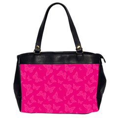 Magenta Pink Butterflies Pattern Oversize Office Handbag (2 Sides) by SpinnyChairDesigns