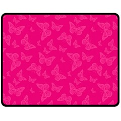 Magenta Pink Butterflies Pattern Fleece Blanket (medium)  by SpinnyChairDesigns