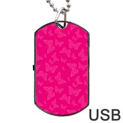 Magenta Pink Butterflies Pattern Dog Tag Usb Flash (one Side) by SpinnyChairDesigns