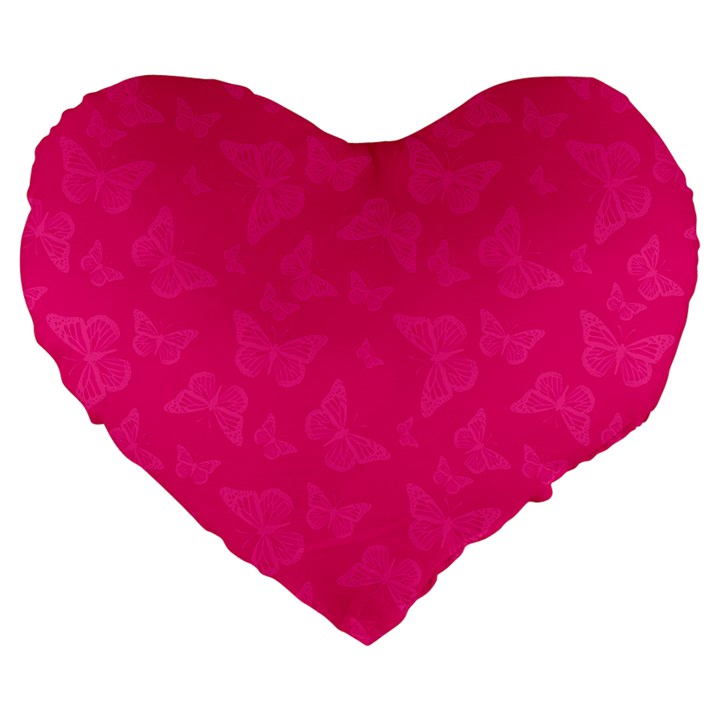 Magenta Pink Butterflies Pattern Large 19  Premium Heart Shape Cushions