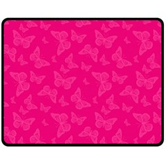 Magenta Pink Butterflies Pattern Double Sided Fleece Blanket (medium)  by SpinnyChairDesigns