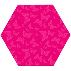 Magenta Pink Butterflies Pattern Wooden Puzzle Hexagon by SpinnyChairDesigns