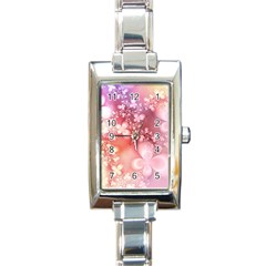 Boho Pastel Pink Floral Print Rectangle Italian Charm Watch by SpinnyChairDesigns