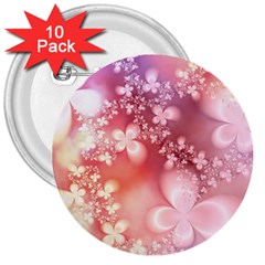 Boho Pastel Pink Floral Print 3  Buttons (10 Pack)  by SpinnyChairDesigns