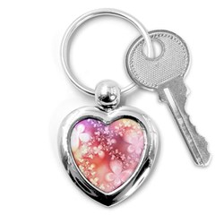 Boho Pastel Pink Floral Print Key Chain (heart) by SpinnyChairDesigns