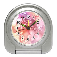 Boho Pastel Pink Floral Print Travel Alarm Clock by SpinnyChairDesigns