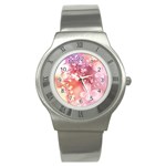 Boho Pastel Pink Floral Print Stainless Steel Watch Front