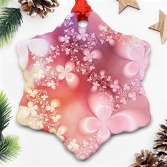 Boho Pastel Pink Floral Print Snowflake Ornament (two Sides) by SpinnyChairDesigns