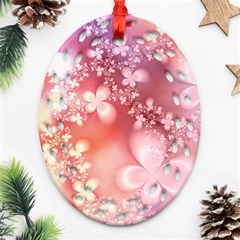 Boho Pastel Pink Floral Print Ornament (oval Filigree) by SpinnyChairDesigns