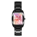 Boho Pastel Pink Floral Print Stainless Steel Barrel Watch Front