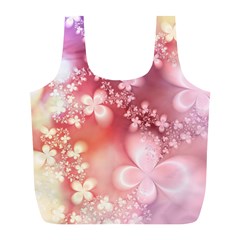 Boho Pastel Pink Floral Print Full Print Recycle Bag (l) by SpinnyChairDesigns