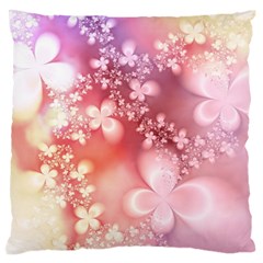 Boho Pastel Pink Floral Print Large Flano Cushion Case (one Side) by SpinnyChairDesigns