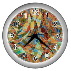 Boho Colorful Mosaic Wall Clock (silver) by SpinnyChairDesigns