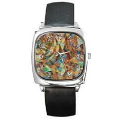 Boho Colorful Mosaic Square Metal Watch by SpinnyChairDesigns