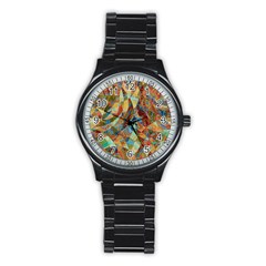 Boho Colorful Mosaic Stainless Steel Round Watch by SpinnyChairDesigns