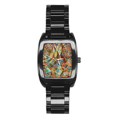 Boho Colorful Mosaic Stainless Steel Barrel Watch by SpinnyChairDesigns