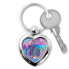 Boho Patchwork Key Chain (heart) by SpinnyChairDesigns