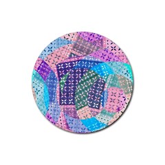 Boho Patchwork Rubber Coaster (round)  by SpinnyChairDesigns