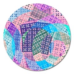 Boho Patchwork Magnet 5  (round) by SpinnyChairDesigns