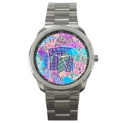 Boho Patchwork Sport Metal Watch by SpinnyChairDesigns