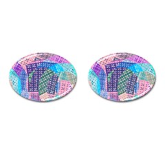 Boho Patchwork Cufflinks (oval) by SpinnyChairDesigns