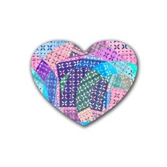 Boho Patchwork Rubber Coaster (heart)  by SpinnyChairDesigns