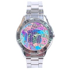 Boho Patchwork Stainless Steel Analogue Watch by SpinnyChairDesigns