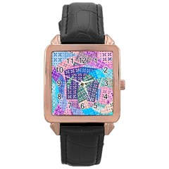 Boho Patchwork Rose Gold Leather Watch  by SpinnyChairDesigns